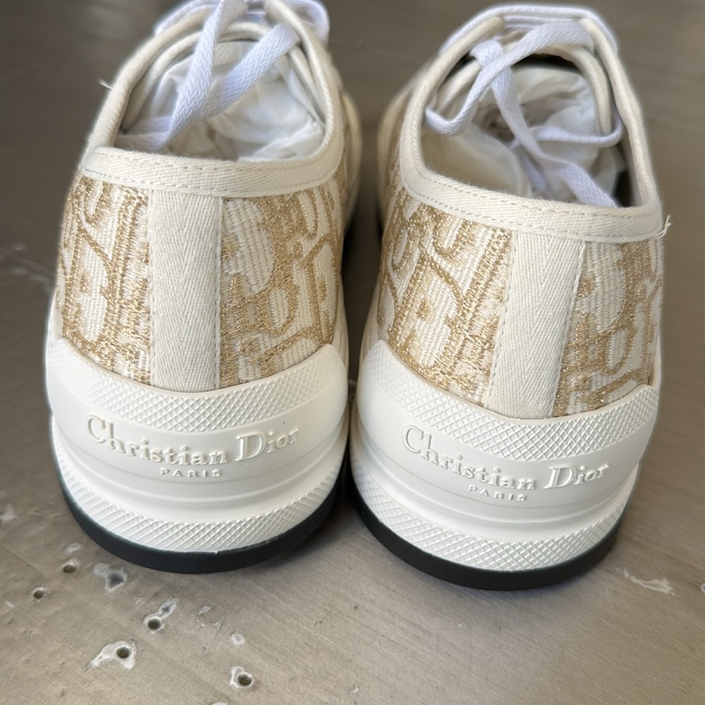 Christian Dior platform gold metallic logo sneaker trainers flats sz 39 with box - Picture 5 of 10